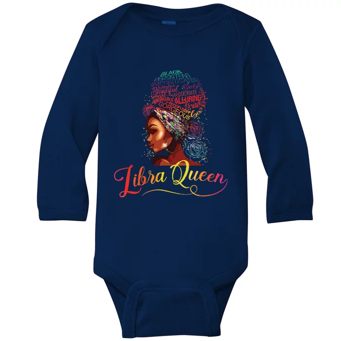 Libra Queen Afro Women September October Melanin Birthday Baby Long Sleeve Bodysuit