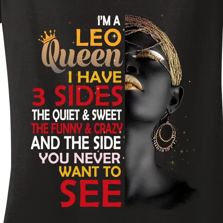 Leo Queens Are Born In July 23 August 22 Black Zodiac Birthday Black Women Women's V-Neck T-Shirt