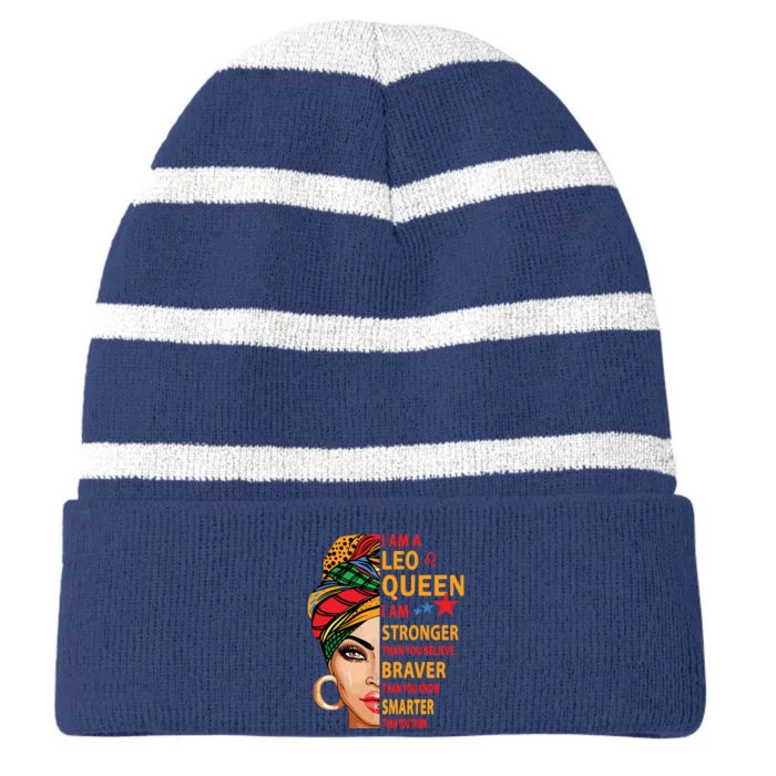 Leo Queen I Am Stronger Funny Birthday Gift For Leo Zodiac Striped Beanie with Solid Band