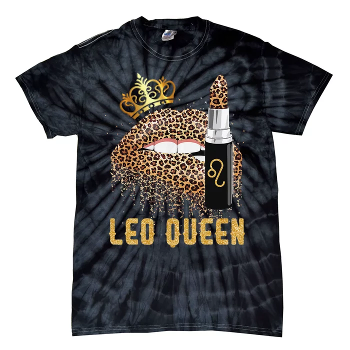 Leo Queen Leopard Lips Leo Tie-Dye T-Shirt