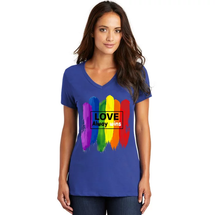 Lgbt Quote Love Always Wins Pride Month Gift Women's V-Neck T-Shirt