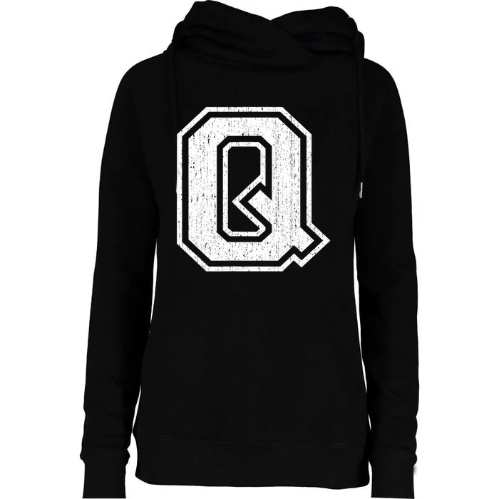 Letter Q Shirt Capital Alphabet Varsity Distressed Monogram Womens Funnel Neck Pullover Hood