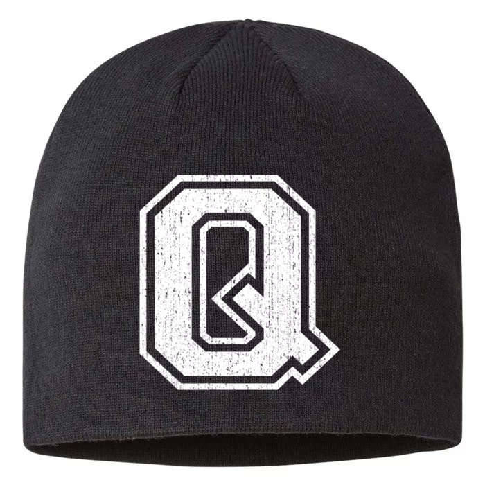 Letter Q Shirt Capital Alphabet Varsity Distressed Monogram 8 1/2in Sustainable Knit Beanie