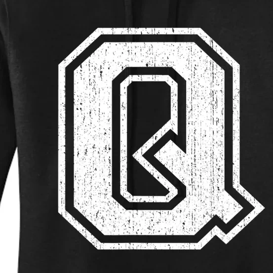 Letter Q Shirt Capital Alphabet Varsity Distressed Monogram Women's Pullover Hoodie