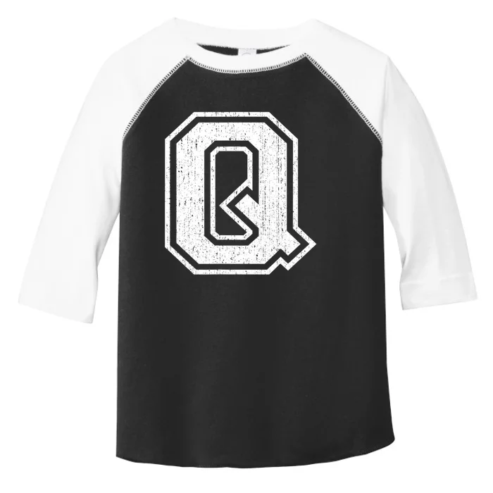 Letter Q Shirt Capital Alphabet Varsity Distressed Monogram Toddler Fine Jersey T-Shirt