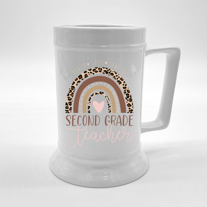 Leopard Rainbow 2nd Grade Second Teacher First Day Of School Front & Back Beer Stein