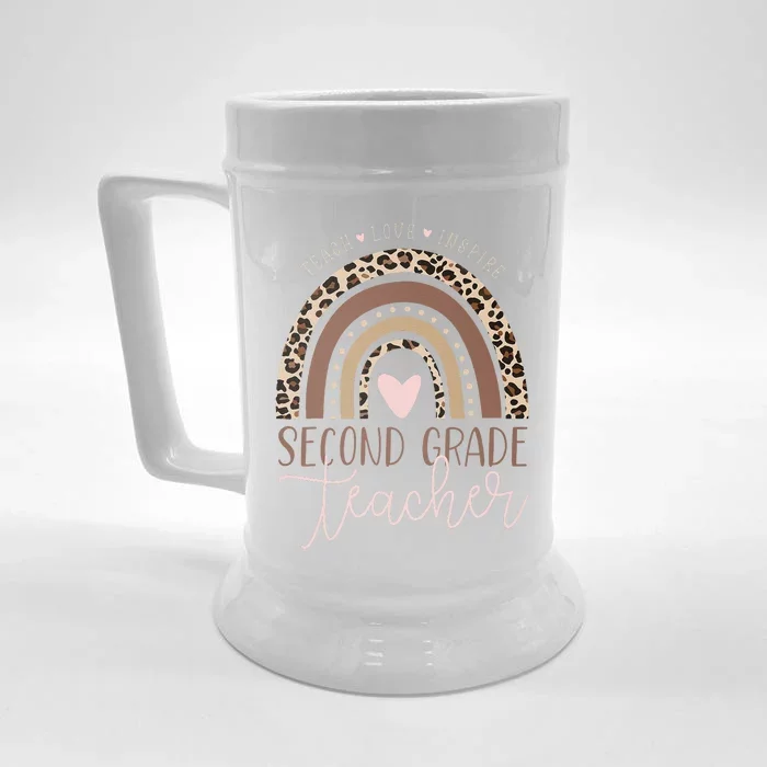 Leopard Rainbow 2nd Grade Second Teacher First Day Of School Front & Back Beer Stein