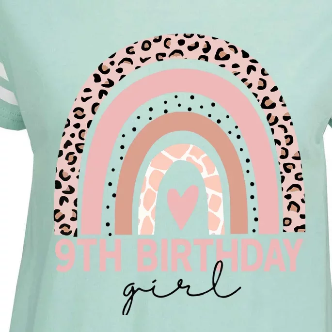 Leopard Rainbow 9th Birthday Girl Gifts 9 Year Old Enza Ladies Jersey Football T-Shirt