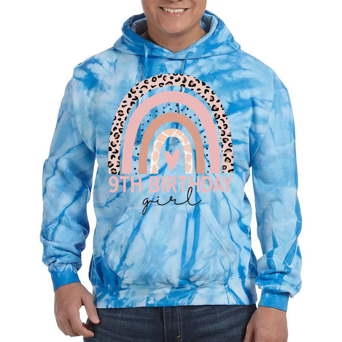 Leopard Rainbow 9th Birthday Gifts 9 Year Old Tie Dye Hoodie