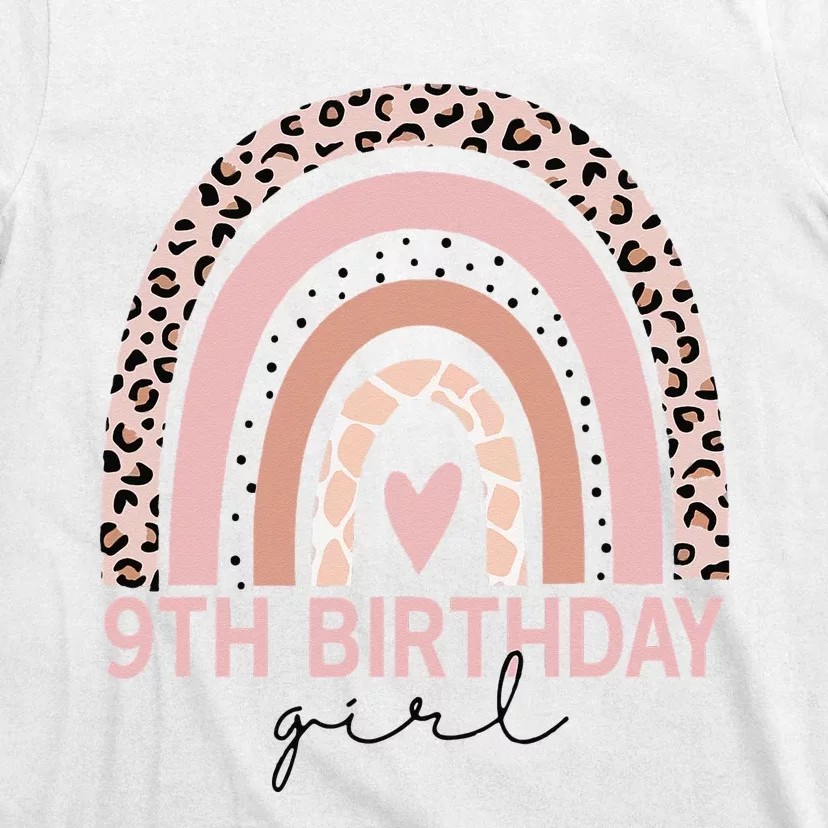 Leopard Rainbow 9th Birthday Gifts 9 Year Old T-Shirt