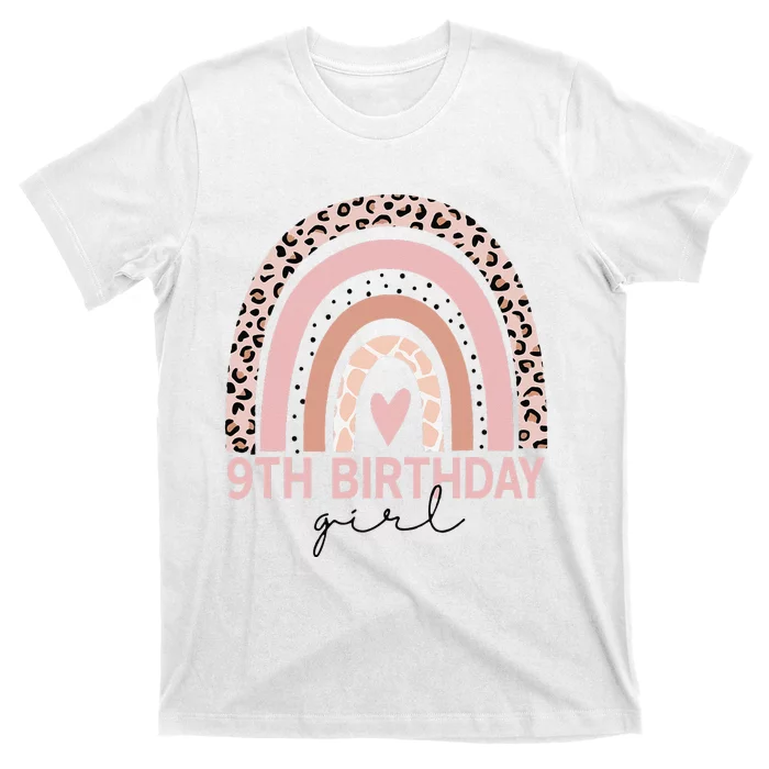 Leopard Rainbow 9th Birthday Gifts 9 Year Old T-Shirt