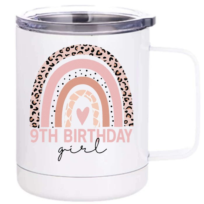 Leopard Rainbow 9th Birthday Gifts 9 Year Old Front & Back 12oz Stainless Steel Tumbler Cup