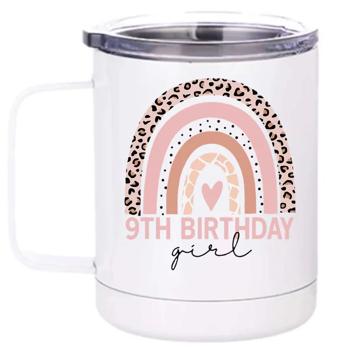 Leopard Rainbow 9th Birthday Gifts 9 Year Old Front & Back 12oz Stainless Steel Tumbler Cup