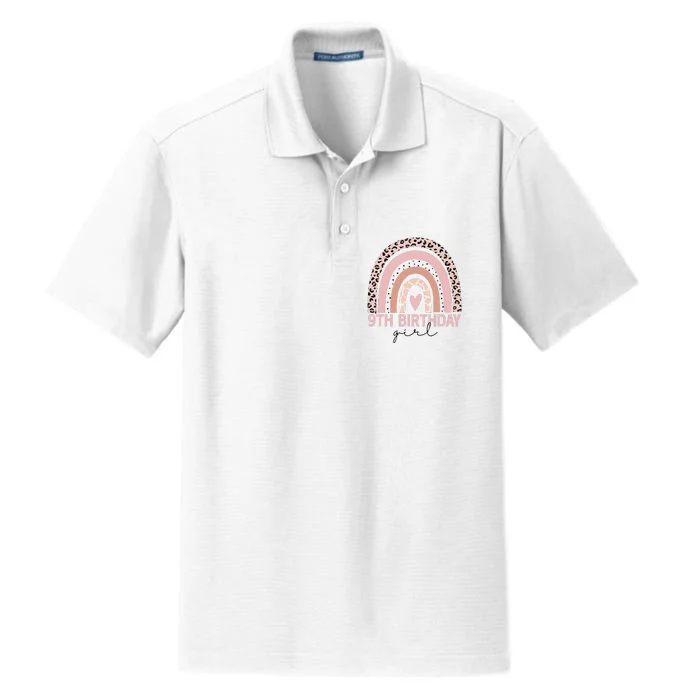 Leopard Rainbow 9th Birthday Gifts 9 Year Old Dry Zone Grid Performance Polo