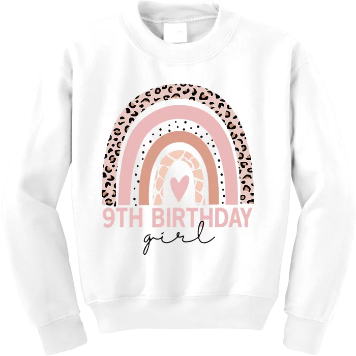 Leopard Rainbow 9th Birthday Gifts 9 Year Old Kids Sweatshirt