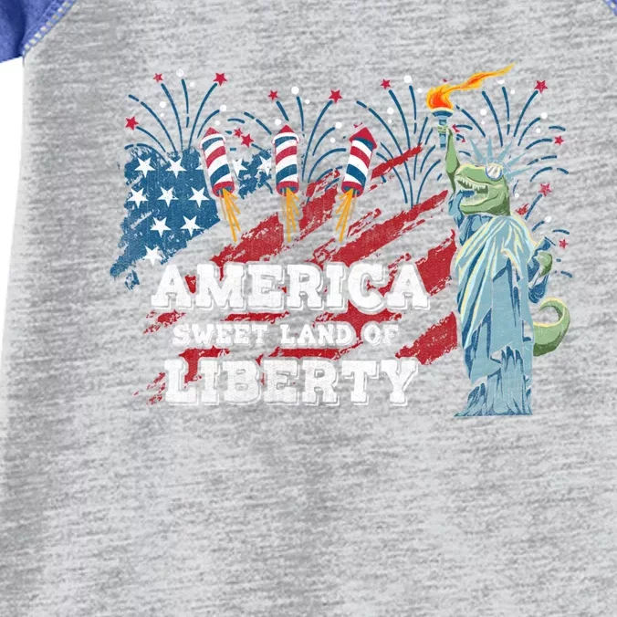 Libertysaurus Rex America Sweet Land Of Liberty 4th Of July Gift Infant Baby Jersey Bodysuit