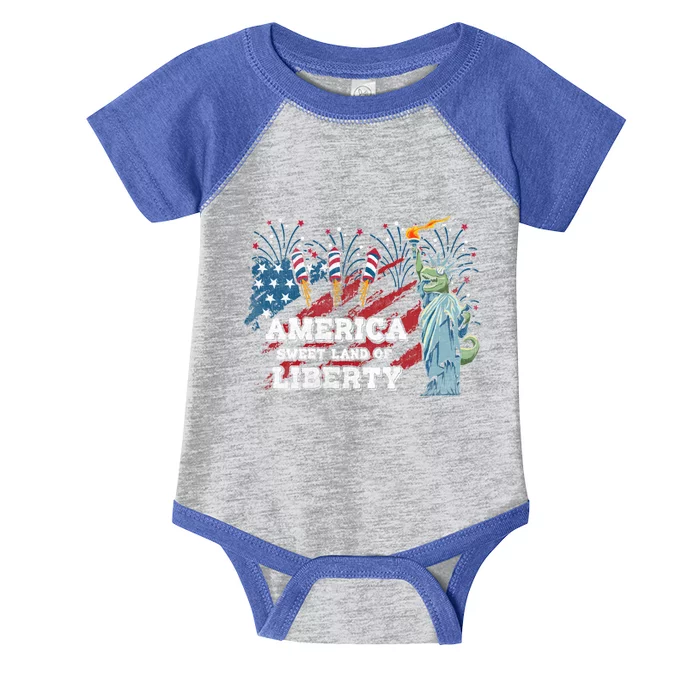 Libertysaurus Rex America Sweet Land Of Liberty 4th Of July Gift Infant Baby Jersey Bodysuit