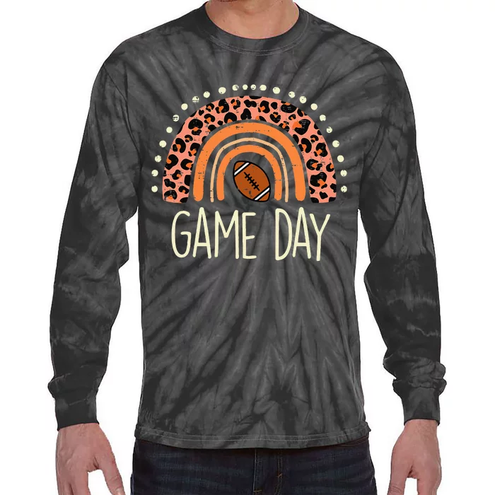 Leopard Rainbow American Football Game Day Sport Women Tie-Dye Long Sleeve Shirt