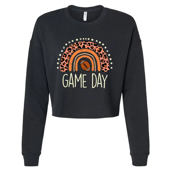 Leopard Rainbow American Football Game Day Sport Women Cropped Pullover Crew