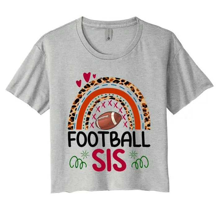 Leopard Rainbow American Football Sis Family Matching Sister Gift Women's Crop Top Tee