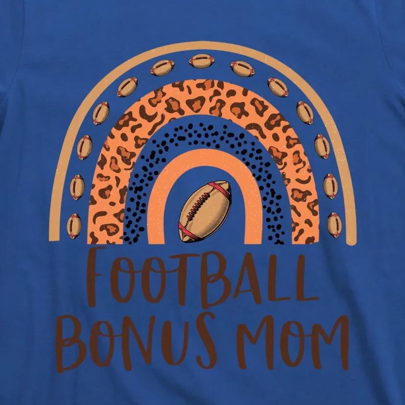 Leopard Rainbow American Football Bonus Mom Game Day Vibes Gift T-Shirt