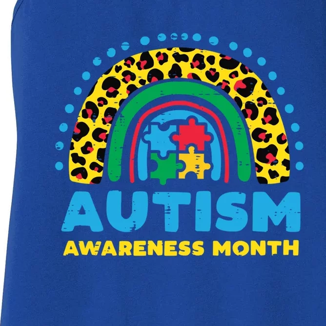 Leopard Rainbow Autism Awareness Month Teacher Gift Women's Racerback Tank