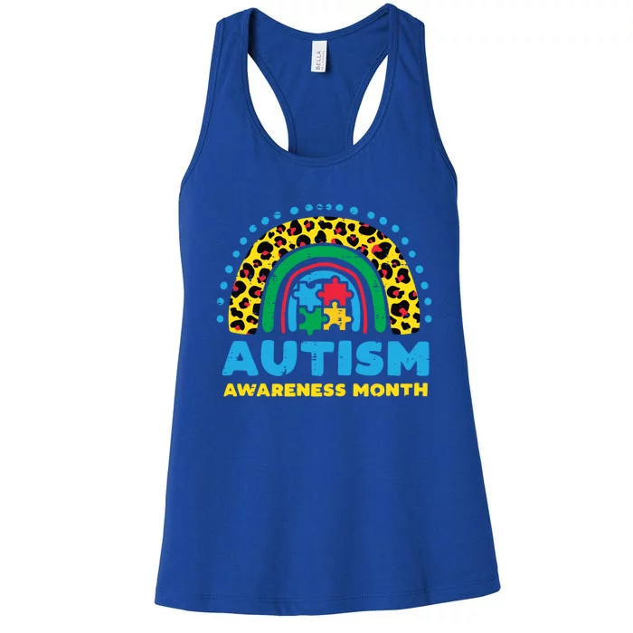 Leopard Rainbow Autism Awareness Month Teacher Gift Women's Racerback Tank