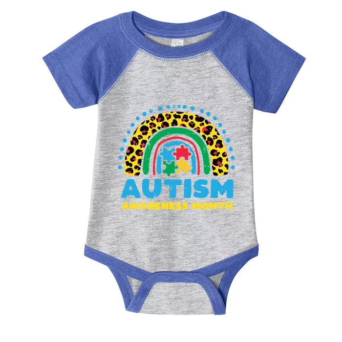 Leopard Rainbow Autism Awareness Month Teacher Gift Infant Baby Jersey Bodysuit