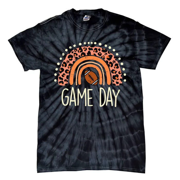 Leopard Rainbow American Football Game Day Sport Wo Girls Tie-Dye T-Shirt