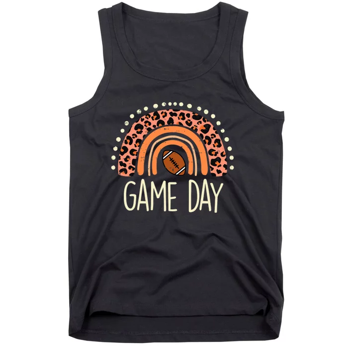 Leopard Rainbow American Football Game Day Sport Wo Girls Tank Top