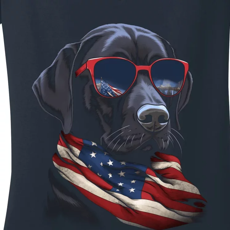 Labrador Retriever American Flag USA Tee 4th July Gifts Women's V-Neck T-Shirt