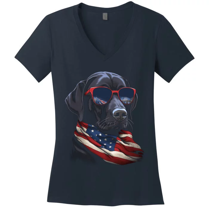 Labrador Retriever American Flag USA Tee 4th July Gifts Women's V-Neck T-Shirt