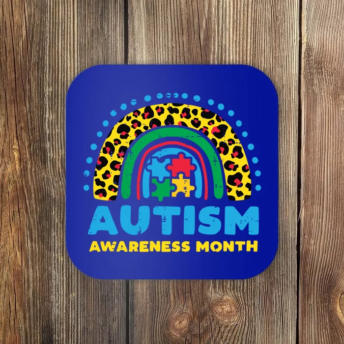 Leopard Rainbow Autism Awareness Month Teacher Gift Coaster