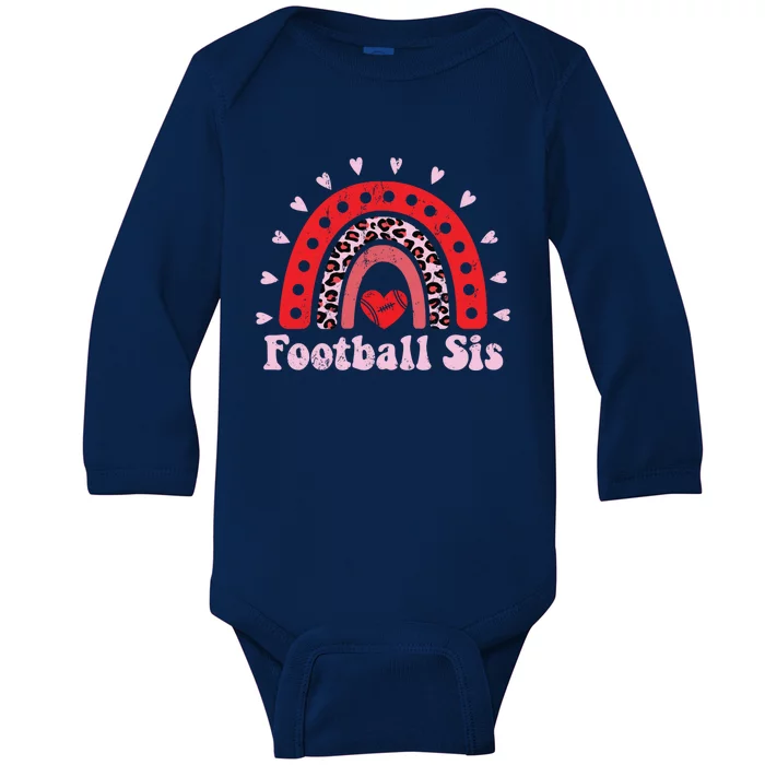 Leopard Rainbow American Football Sis Family Matching Sister Gift Baby Long Sleeve Bodysuit