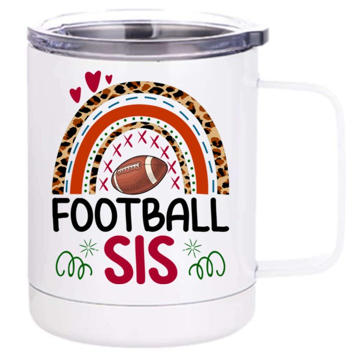 Leopard Rainbow American Football Sis Family Matching Sister Meaningful Gift Front & Back 12oz Stainless Steel Tumbler Cup