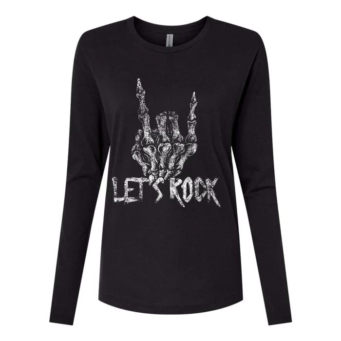 Lets Rock Band Rock And Roll Halloween Skeleton Hand Womens Cotton Relaxed Long Sleeve T-Shirt