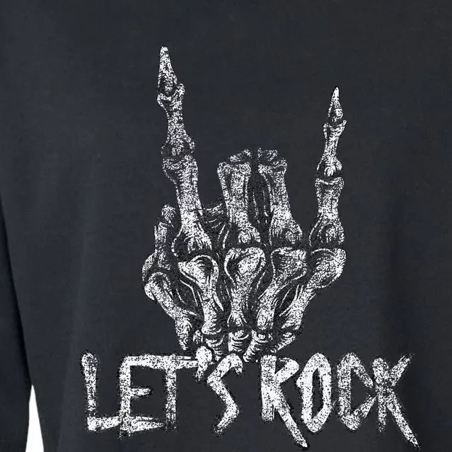 Lets Rock Band Rock And Roll Halloween Skeleton Hand Cropped Pullover Crew