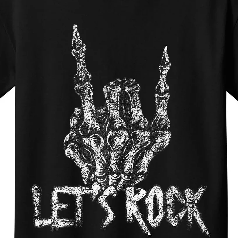 Lets Rock Band Rock And Roll Halloween Skeleton Hand Kids T-Shirt