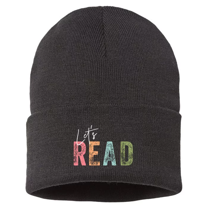 LetS Read Book Lover Librarian Teacher Sustainable Knit Beanie