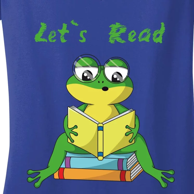 Lets Read Book Lover Reading Frogs Readers Reading Cool Gift Women's V-Neck T-Shirt