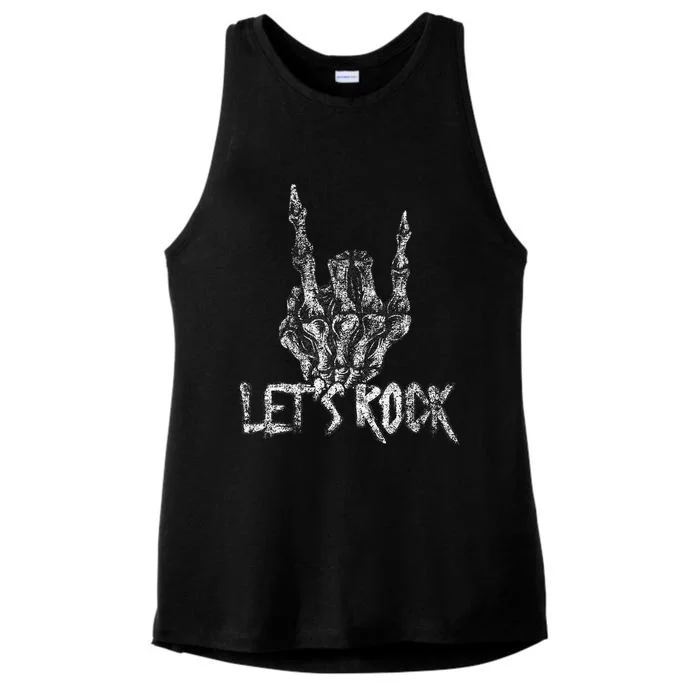 Lets Rock Band Rock And Roll Halloween Skeleton Hand Ladies Tri-Blend Wicking Tank