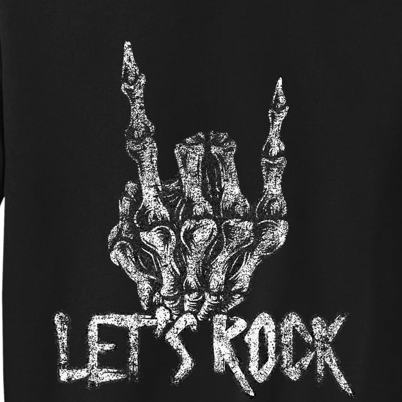 Lets Rock Band Rock And Roll Halloween Skeleton Hand Tall Sweatshirt