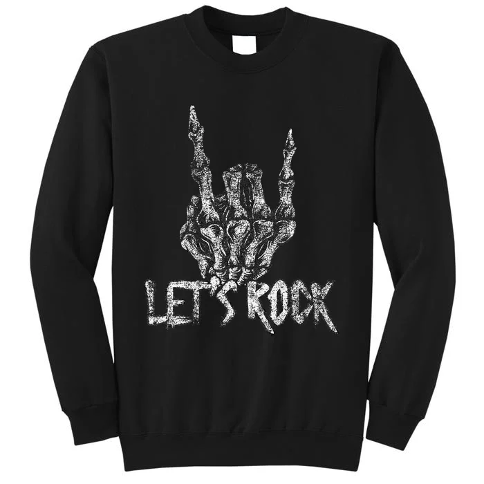 Lets Rock Band Rock And Roll Halloween Skeleton Hand Tall Sweatshirt