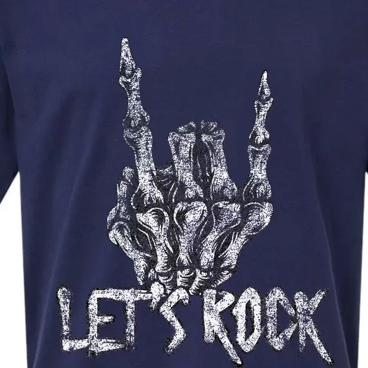 Lets Rock Band Rock And Roll Halloween Skeleton Hand Sueded Cloud Jersey T-Shirt