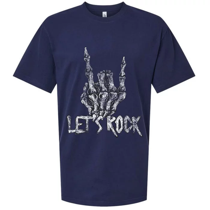 Lets Rock Band Rock And Roll Halloween Skeleton Hand Sueded Cloud Jersey T-Shirt