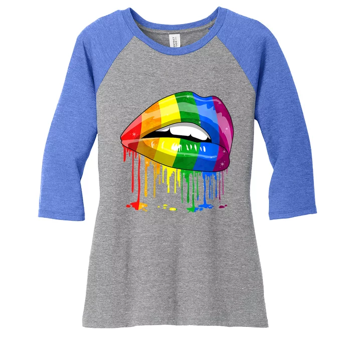 Lgbt Rainbow Bling Vintage Lips Pride Gay Bisexual Lesbian Meaningful Gift Women's Tri-Blend 3/4-Sleeve Raglan Shirt