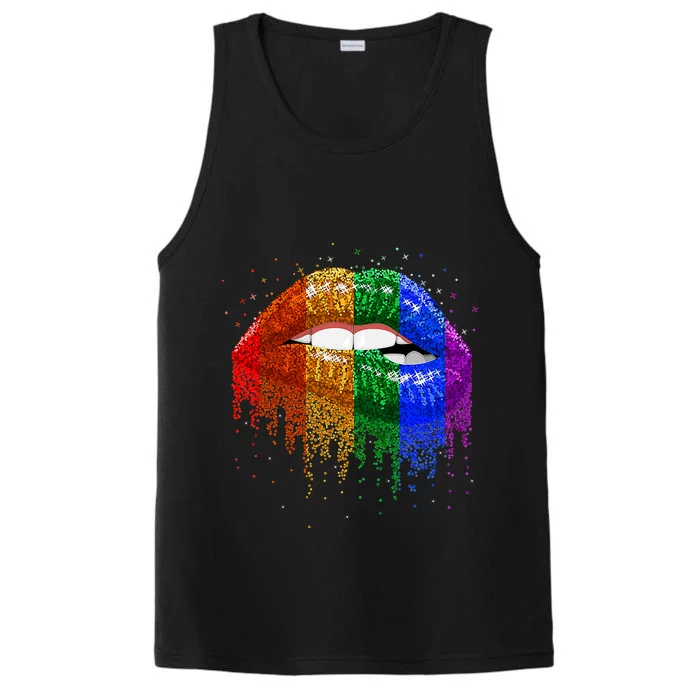 Lgbt Rainbow Bling Vintage Lips Pride Gay Bisexual Lesbian Gift Performance Tank