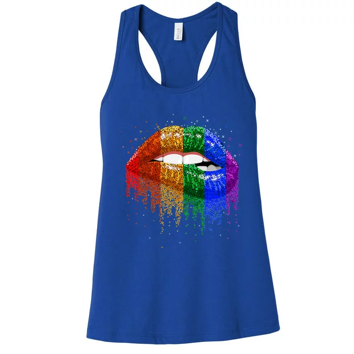 Lgbt Rainbow Bling Vintage Lips Pride Gay Bisexual Lesbian Gift Women's Racerback Tank