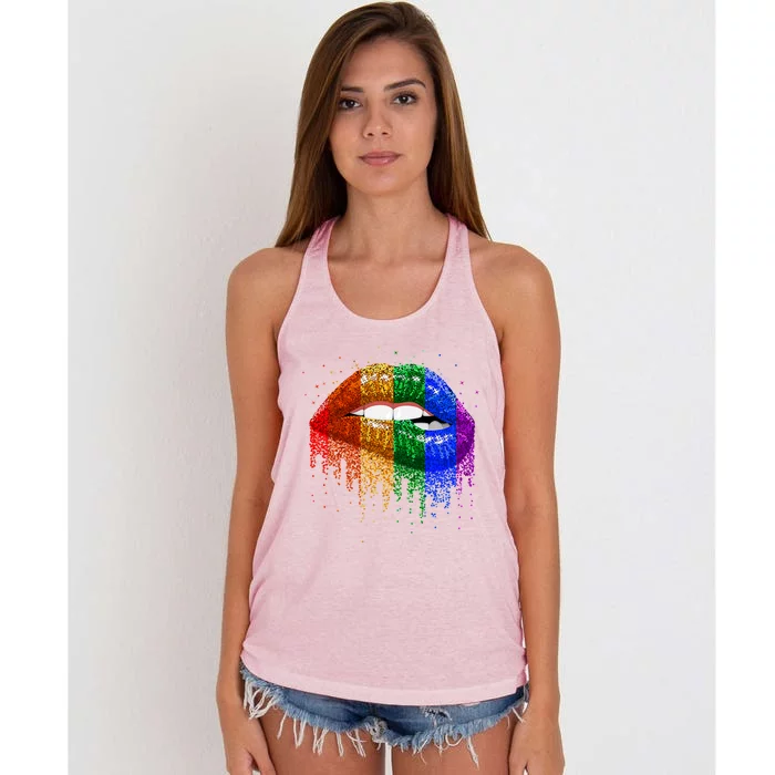 Lgbt Rainbow Bling Vintage Lips Pride Gay Bisexual Lesbian Gift Women's Knotted Racerback Tank