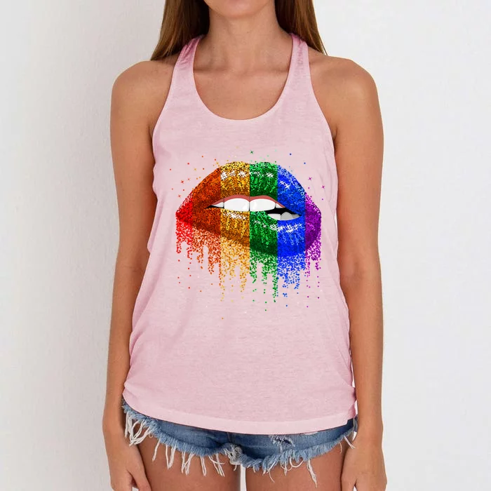 Lgbt Rainbow Bling Vintage Lips Pride Gay Bisexual Lesbian Gift Women's Knotted Racerback Tank